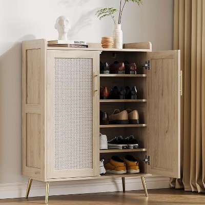 5-Tier Rattan Shoe Cabinet, Freestanding Shoe Storage Organizer w/ Adjustable Shelf for Entryway, Living Room, Kitchen