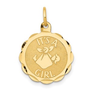 Black Bow Jewelry 14k Yellow Gold It's A Girl Disc Charm or Pendant, 16mm (5/8 inch) - 1 of 4