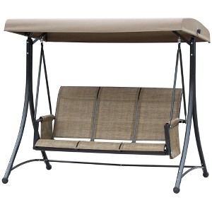 Resenkos 3-Seat Swing Set, Outdoor Glider With Adjustable Roof, Side Pockets, Ventilated Seat & Back, Brown - 1 of 4