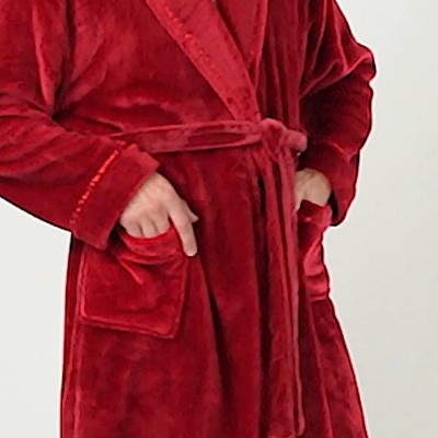 Red and Black Plaid Fleece Mid-Calf Bathrobe