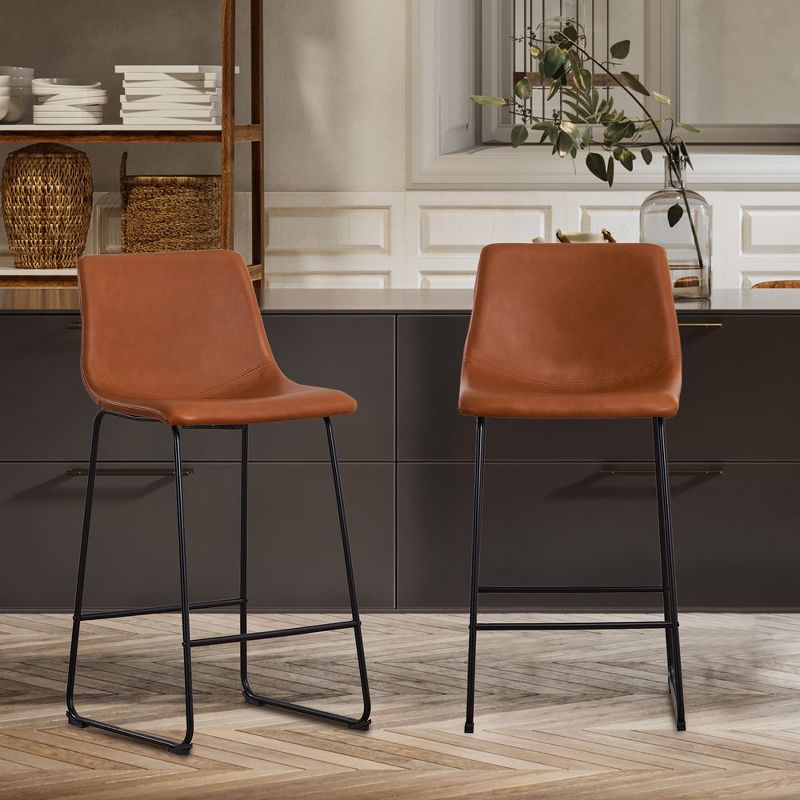 FERPIT Modern Upholstered Faux Leather Bar Stools with Metal Frame 2 Pack, 3 of 12