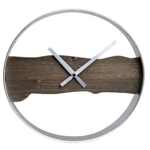 15 Raw Edged Wood And Metal Wall Clock Silver Patton Wall Decor