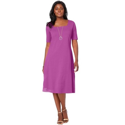 Jessica London Women's Plus Size Stretch Cotton Square Neck Midi Dress