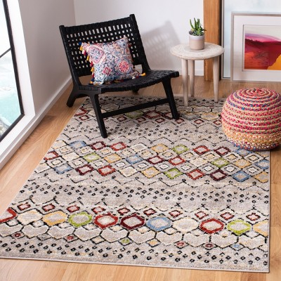 Light Grey Multi Geometric Synthetic Area Rug 5'1" x 7'6"