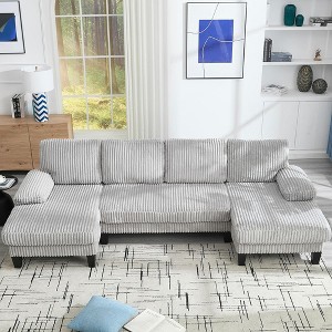 QingMoon 114" U-Shaped Sectional Sofa, Deep Seat Sleeper Couch, 4-Seat Velvet Upholstery Sofa, with Double Chaise for Apartment, Living Room - 1 of 4