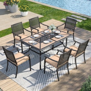Captiva Designs 7pc Patio Dining Set with Wood-look Rectangle Steel Table & Beehive Pattern Back Metal Chairs - 1 of 1