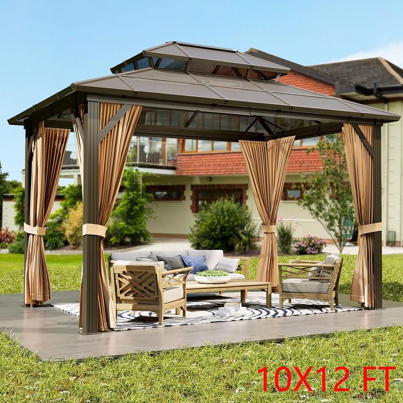 Hardtop Gazebo Outdoor Double Roof Canopy with Curtains & Netting, 1 of 8