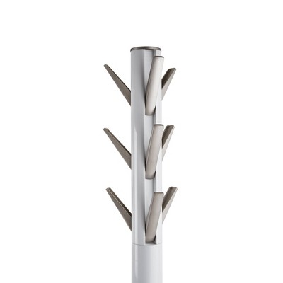 Sleek Flapper 9-Hook White Wooden Freestanding Coat Rack
