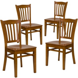 Flash Furniture 4 Pack HERCULES Series Finished Vertical Slat Back Wooden Restaurant Chair - 1 of 1
