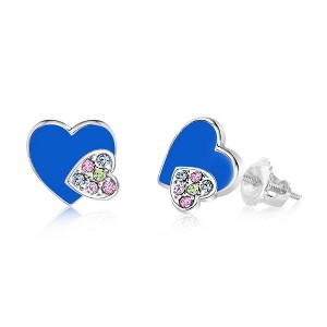 Chanteur Hypoallergenic Kids Jewelry Accessories Heart Multi-color CZ White Gold Palladium Plating Stud Earrings Surgical Titanium Posts - 1 of 1