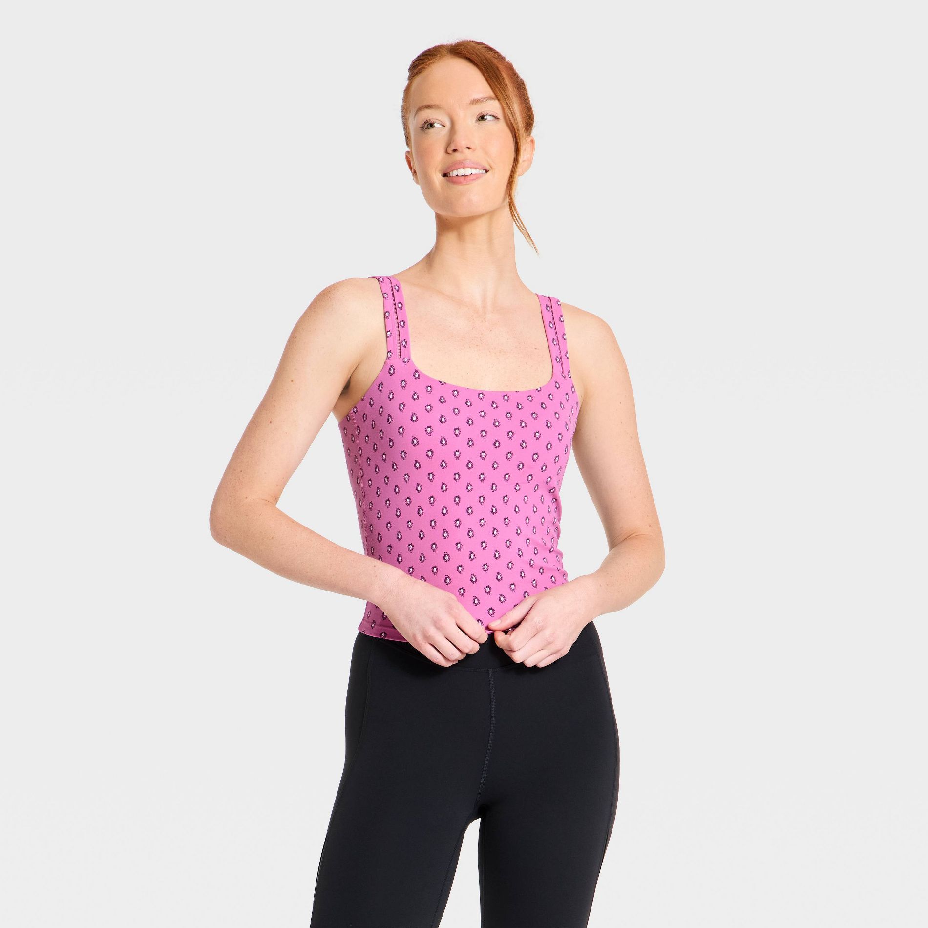 Women's Everyday Soft Ladder Trim Paisley Print Tank Top - All In Motion™ Rose Pink S