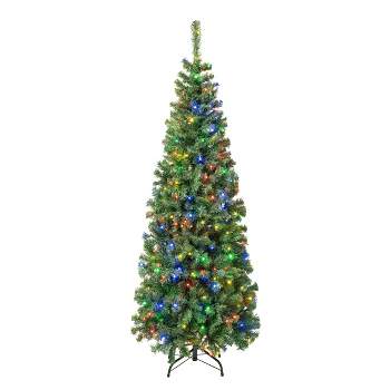 SHareconn 6ft Premium Prelit Artificial Hinged Slim Pencil Christmas Tree  with Remote Control, 240 Warm White & Multi-Color Lights, Full Branch Tips,  First Choice Decorations for X-mas, 6 FT, White 