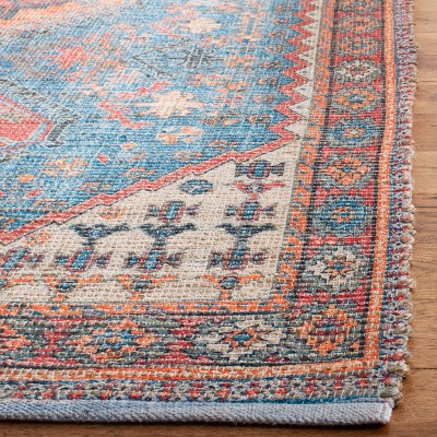 Saffron 6' x 6' Red and Navy Cotton Synthetic Square Rug