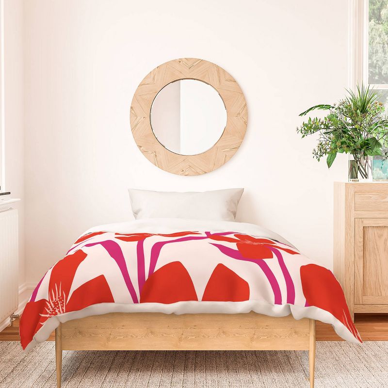 Deny Designs Maritza Lisa Red and Pink Floral Pattern Duvet Set, 3 of 4