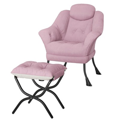 Lazy Chair with Ottoman - Modern Lounge Chair for Small Spaces, Ergonomic Reading Armchair, Foldable Footrest, Removable Washable Cover