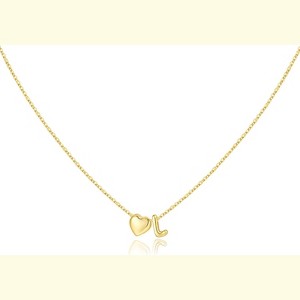 Heart Initial Necklace 14K Gold Plated Christmas Stocking Stuffer for Teens L - 1 of 4