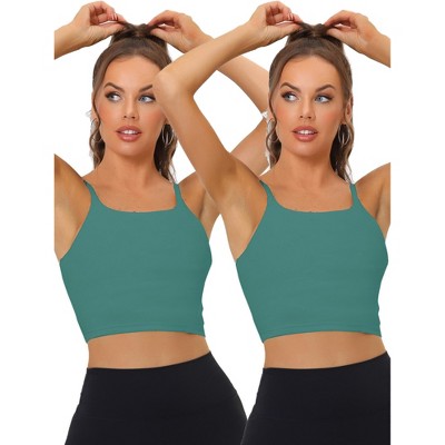 Allegra K Women's Medium Impact Fitness Wireless Padded Yoga Workout Longline Sports Bras 2 Pcs