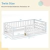 Safstar Twin Size Floor Bed w/High Fence & Door Safety Guardrails Wood Floor Bed Frame - 2 of 4