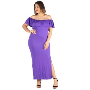 24seven Comfort Apparel Plus Size Off The Shoulder Maxi Dress - 1 of 4
