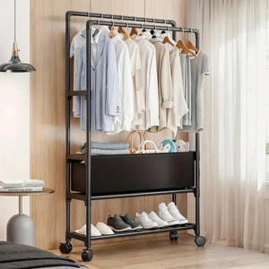 Multifunctional Freestanding Coat Rack with Storage Baskets & Wheels, Metal Garment Organizer with Shoe Rack, Space-Saving Entryway & Bedroom Storag - 1 of 4