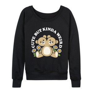Women's - Instant Message - Cute But Weird Teddy Bear Lightweight French Terry Wide Neck Long Sleeve Graphic Shirt - 1 of 4