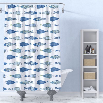 Standard Blue and Green Cotton Nautical Fish Tub Curtain