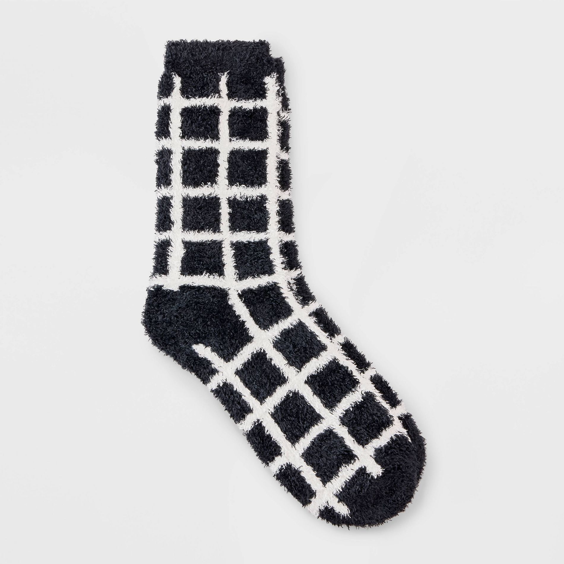Women's Windowpane Plaid Cozy Crew Socks - Auden™ Black 4-10