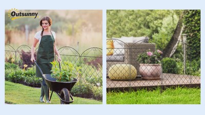 Black Metal Garden Fence Panels with Decorative Scrollwork, 4 Pack