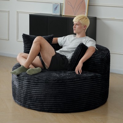 WJSHome 50"Round Chaise Lounge Chair Indoor,Oversized Corduroy Upholstered Boneless Couch Deep Seat Sleeper Sofa Bed,No Assembly Required ,Black