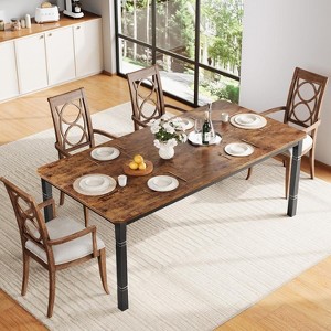 Nasitip 78.7" Rectangular Dining Table for 6–8 People, Rustic Farmhouse Kitchen Table with Metal Frame & Chamfered Corners - 1 of 4