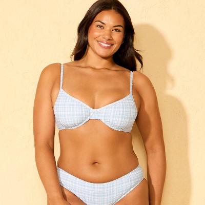 Shade & Shore Women's Gingham Pucker Underwire Bikini Top - Shade & Shore™ Blue M — фото 4