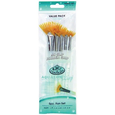 Royal Brush Aqualon Fan Golden Taklon Hair Acrylic Plastic Wisp Brush Set, Assorted Size, set of 5