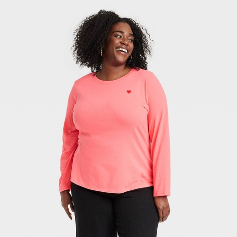 Women's Long Sleeve Slim Fit T-shirt - A New Day™ Pink S : Target