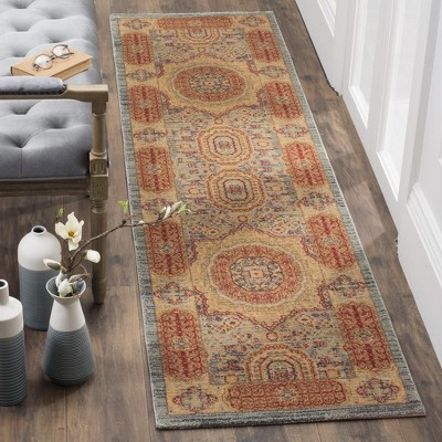 Traditional Red and Beige Synthetic Runner Rug, 2'2" x 10'