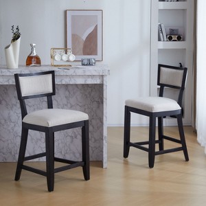 PAGED Bar Stools Set of 2, Modern Wooden Upholstered Swivel Counter Height Bar Chair with Nailhead Trim for Bar, Kitchen, Dining Room - 1 of 4