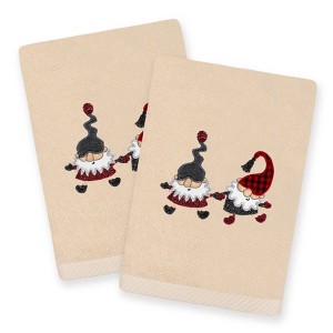 Linum Home Textiles Christmas GNOMES - Embroidered Luxury 100% Turkish Cotton Hand Towels (Set of 2) - 1 of 3