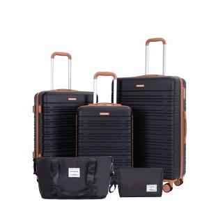 NAYSAYE Bag and Luggage Set 5 Piece Hard Case Spinner Luggage with TSA Lock Expandable for Travel and Business Use, Black, 19.5"*12"*30.5" - 1 of 4