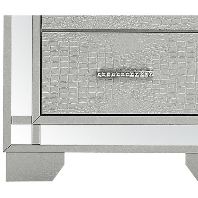 Madison Champagne Silver Croc-Textured 2-Drawer Nightstand