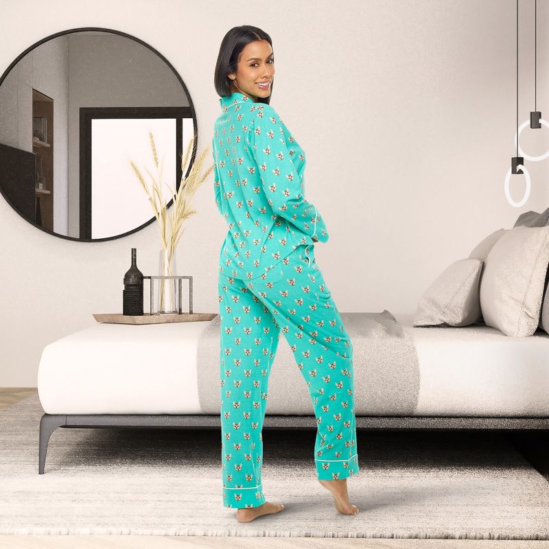 Women's Soft Cotton Knit Jersey Pajamas Lounge Set, Long Sleeve Top and Pants with Pockets, 5 of 10