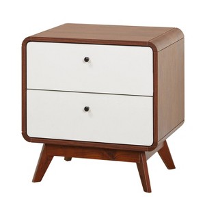 Cassie Mid-Century Modern Nightstand Walnut/White - Buylateral: Solid Wood Legs, Laminated Surface - 1 of 4