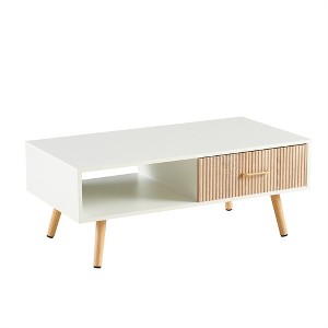 OUTSUPPLY Modern Rectangle Coffee Table with Sliding Drawer, Solid Wood Legs - 1 of 4