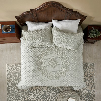 Sage Cotton Queen Bedspread with Textured Accents