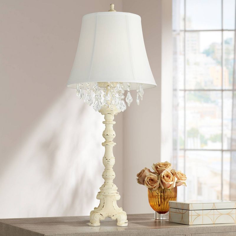 Barnes and Ivy Duval 34 1/2" Tall Candlestick Large Traditional End Table Lamp French White Finish Crystal Single Living Room Bedroom Bedside, 2 of 10