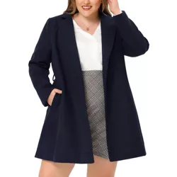 Agnes Orinda Women's Plus Size Work Tie Waist Notched Lapel Long Coat Blue 1X