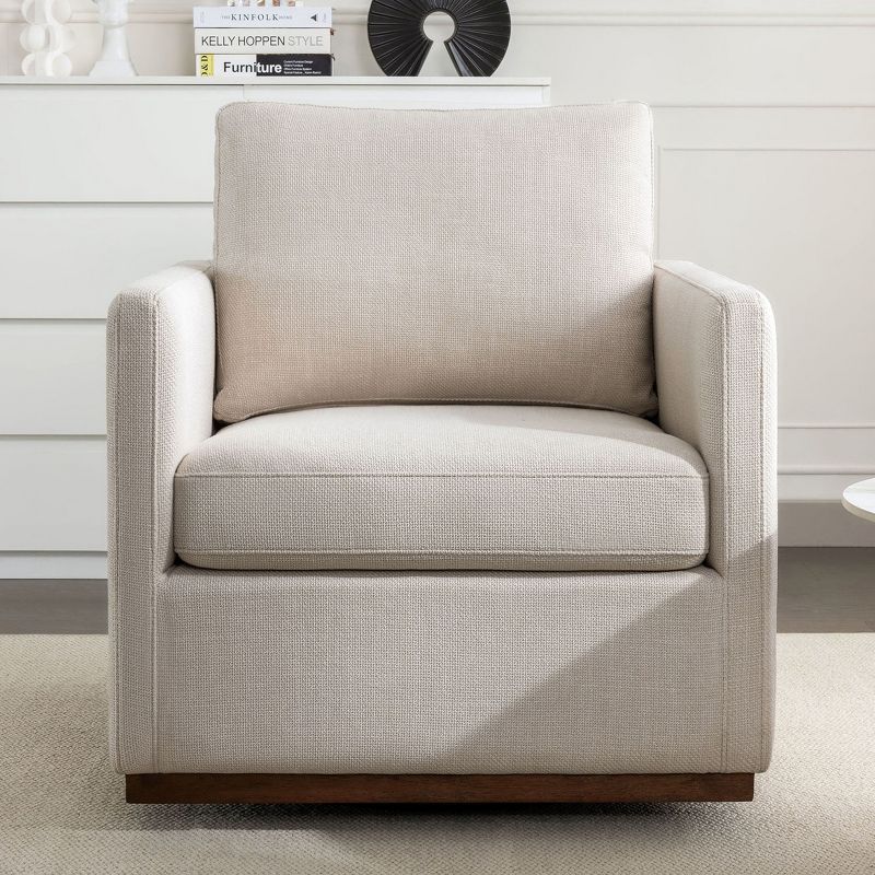 Mid-Century Style Linen Upholstered Swivel Chair, Armchair for Living Room, Bedroom, Office - ModernLuxe, 3 of 12