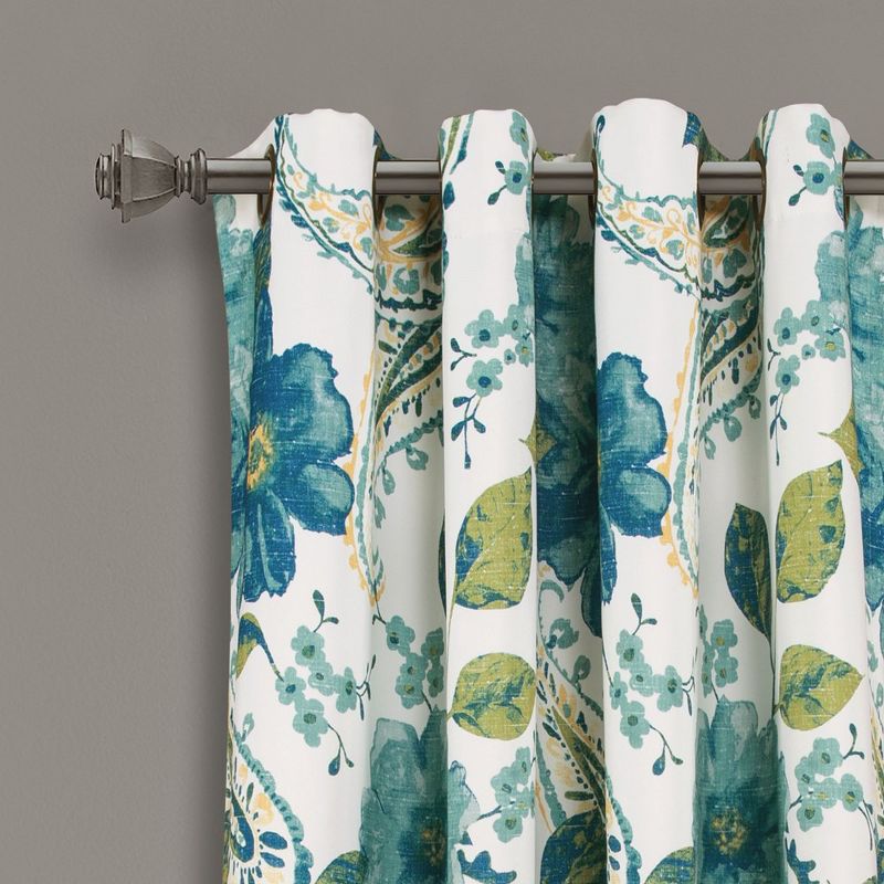 Floral Paisley Light Filtering Window Curtain Panels Blue/Green 52X45 Set, 2 of 6