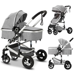 Kinder King Cozi 2 Convertible Baby Stroller, Folding High Landscape Infant Carriage, Adjustable Canopy, Diaper Bag, Anti-Shock - 1 of 4