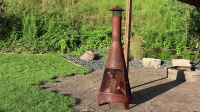 Rustic 70-Inch Brown Steel Wood-Burning Chiminea with Mesh Screen