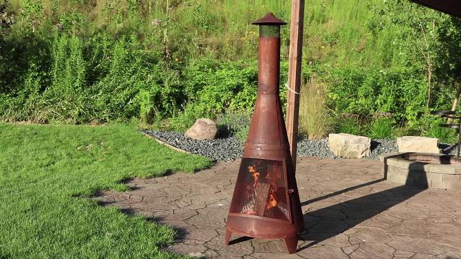 Sunnydaze Outdoor Backyard Large Freestanding Oxidized Steel Wood-Burning Fire Pit Chiminea - 70" - Rust Finish, 2 of 16, play video