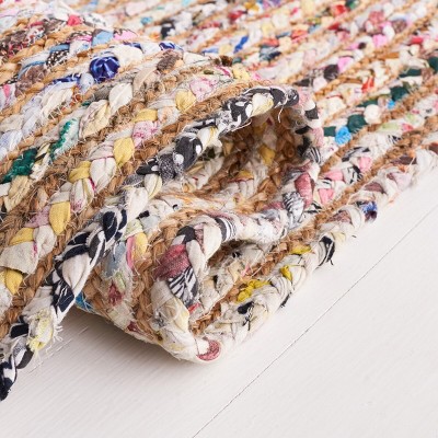 Handmade Beige and Multicolor Cotton Square Area Rug